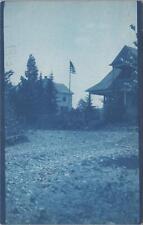Cyanotype Postcard American Flag and Houses 1913 picture
