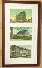 3 Framed Postcards Brockton MA c1910 Library Town Hall High School Oldest House picture