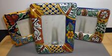 Lot of Three (3) Vintage Talavera Mexico Pottery Hand Painted Picture Frames picture