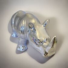 Vintage Nate Berkus Chrome Rhinoceros Rhino Figurine Felt Bottom Metal 11 Inches picture