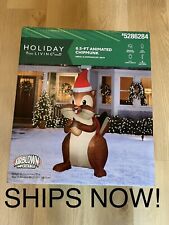 NEW 6.5 FT TALL CHRISTMAS ANIMATED CHIPMUNK WITH SANTA HAT LED GEMMY INFLATABLE picture
