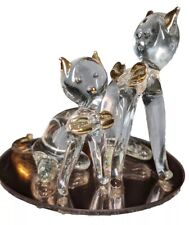 Vintage DURA-BEST Creations Handblown Glass Kitty Cats Gold Accents On Mirror  picture