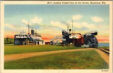 Manitowoc WI-Wisconsin, Loading Freight Cars On Car Ferries Vintage Postcard picture