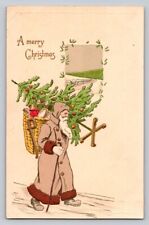 c1910 Old World Brown Santa Claus Carrying Tree Basket Toys  P322 picture