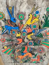 Amazing Vintage Mexican Folk Art Amate Bark Paper Painting Bird Flowers Animal  picture