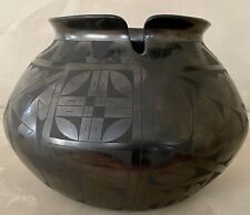 Monumental Vintage Mata Ortiz Mexico Pueblo Blackware Pot Naty Ortega Signed picture