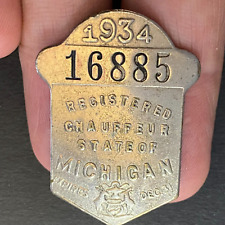 1934 Michigan Licensed Registered Chauffeur Badge Metal Pin Back Driver #16885 picture