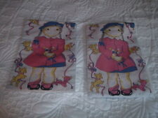 2 Vtg Lot 50s Little Girl in Pink with Puppies Front Back Quilt Blocks CUTE #PB7 picture