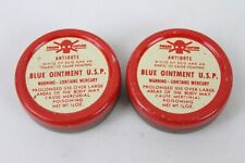 2 Vintage Advertising BLUE OINTMENT USP Poison Skull & Cross Bones Red Metal Tin picture