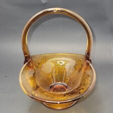 Vintage Tiara Indiana Glass Bridal Basket Sandwich Glass Pattern Amber 7