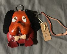 Aloha From Hawaii-Genuine Leather Brown Dog Zipper/Snap Coin Purse Wristlet picture