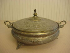 Vintage Middle East India Detail Hand Chased Brass Covered Footed Chafing Dish picture
