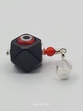 Azabache (10mm) Coral & Red Eye Sterling Silver 925 Jet Protection Pendant, New picture