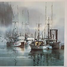 The Sea Fury Fishing Boat Watercolor Print By Harry Heine Foggy Bay Ocean 19x24  picture