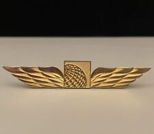 Vtg Continental Airlines Flight Attendant Wings Dual Button Pinback Gold Tone picture