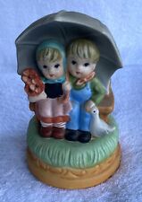 VINTAGE WIND-UP MUSIC BOX HIMARK TAIWAN ROTATING UMBRELLA W/ KIDS DUCK RAINDROPS picture