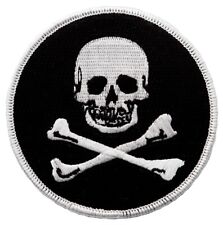 ROUND PIRATE PATCH JOLLY ROGER black Skull Crossbones embroidered iron SKELETON picture