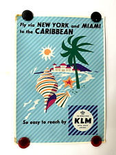 1960's KLM, Royal Dutch Airlines, Colorful Caribbean Miami, NY Poster, MCM picture