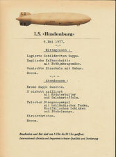 Hindenburg Rigid Airship Menu In German Reprint On Genuine 1930s Paper P004 picture