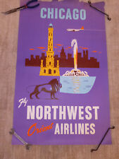 NORTHWEST ORIENT AIRLINES / TRAVEL POSTER   CHICAGO / VINTAGE picture