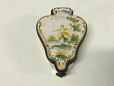Antique 1830-40 French Moustiers Faience Patch Pill Snuff Box w Woman in Field picture