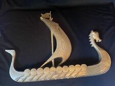 Vintage Burwood Prod USA Large Gold Faux Wood Viking Dragon Ship Wall Art Figure picture