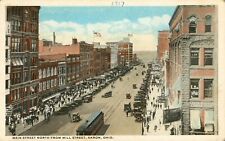 1917 Antique Postcard AKRON, OHIO Main Street North from Mill Street CARS PEOPLE picture