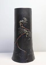 Vintage Antique Japan Bronze Art Vase adorned with Grapes and Vines Signed picture