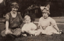 6J Photograph Woman Mom Mother Family Portrait Kids Boy Girl Grass Yard 1920-30s picture