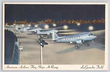 Postcard American Airlines Flag Ships At Ramp At La Guardia Field Vintage 1945 picture