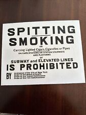 NYC Subway No Spitting No Smoking Vintage Porcelain Sign picture