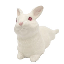 Vintage DUNCAN White Bunny Pink Eyes Resting Ceramic Spring Easter Decor picture