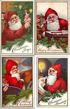 Lot of 4~SANTA CLAUS~with Toys~Chimney~Sled Antique Christmas Postcards Set~h786 picture