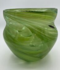 Signed  Townsend MT 2010 Green Swirl Art Glass Vase 4 1/4” Goose Bay Handblown picture
