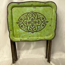 TV Trays MCM Green Folding metal Stands 60-70s Mid Century Set Of 3 picture