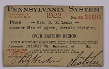 Railroad Pass Pennsylvania System 1922 BE 24695 picture