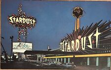 Las Vegas Stardust Hotel Street Night View Old Car Nevada Postcard c1950 picture