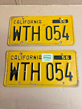 1956 California License Plate PAIR # WTH 054 DMV CLEAR EXPIRED picture