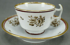 British Hand Painted Black Rose Maroon & Gold Tea Cup & Saucer C.1815-1825 D picture