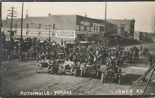 RARE 1909 AUTOMOBILE car Parade LARNED Kansas photo postcard RPPC signage street picture