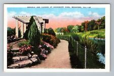 Rockford IL-Illinois, Pergola & Lagoon at Sinnissippi Park, Vintage Postcard picture