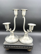 Pewter Double Candlestick Holders Scroll Design Vintage Decorative picture