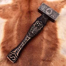 Handmade Forged Steel Viking Hammer  Engraved Owl picture