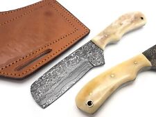 Handmade Damascus Cowboy Bull Cutter Knife With Bone Handle And Pancake Sheath picture