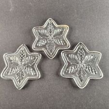 3 Vintage Fostoria Glass Lead Crystal Clear True Holly Christmas Ornaments 3½