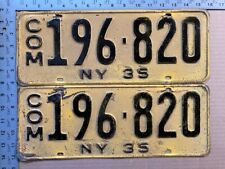 New York 1935 commercial license plate pair 196-820 vintage truck 2367 picture