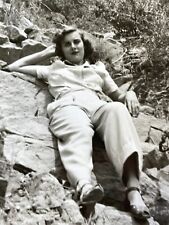 i6 Photograph 5X7 Pretty Woman Posing On Rocks In Hollywood Hills 1942 POV picture