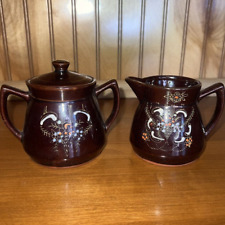 Vintage Japanese Redware Moriage Hand Painted Sugar & Creamer - 1960’s picture
