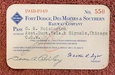 1948-49 Fort Dodge Des Moines & Southern Railway Pass, G R Hoisington C. G. W. picture