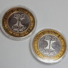 Reno Hilton Casino Gaming Tokens Set Of 2 $10 Limited Ed. .999 Silver Stallions picture